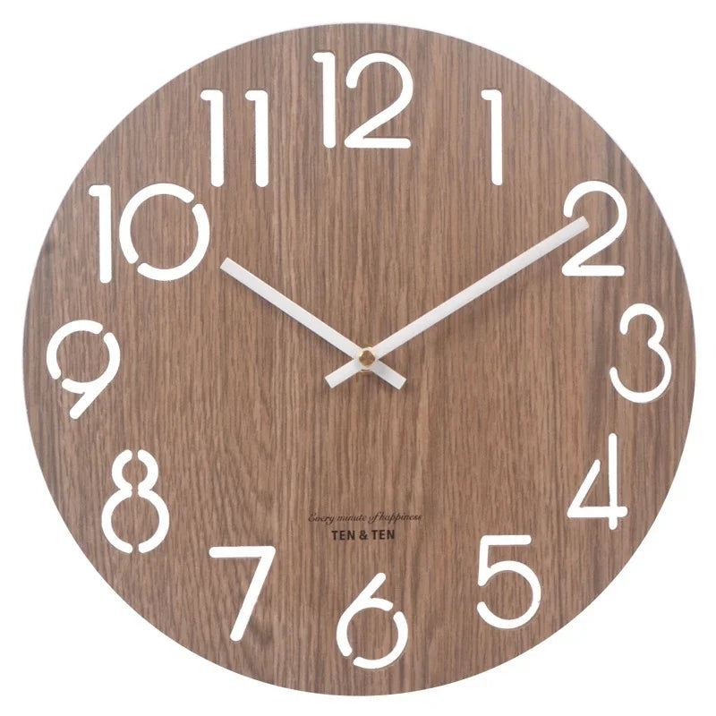 CozyFlame Wooden 3D Wall Clock – Modern Nordic Design Decorative Clock for Living Room & Kitchen (12 Inch