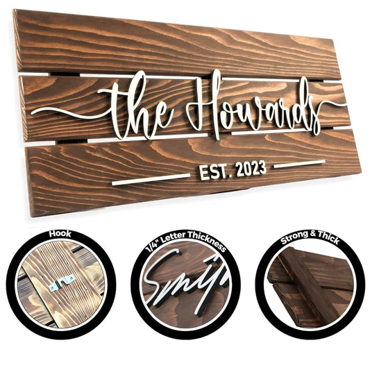 CozyFlame Personalized Wooden Family Name Sign – Custom Last Name & Est. Date Rustic Home Decor
