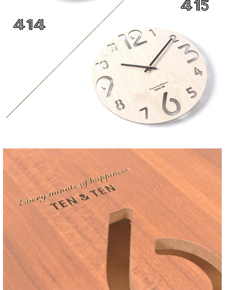 CozyFlame Wooden 3D Wall Clock – Modern Nordic Design Decorative Clock for Living Room & Kitchen (12 Inch