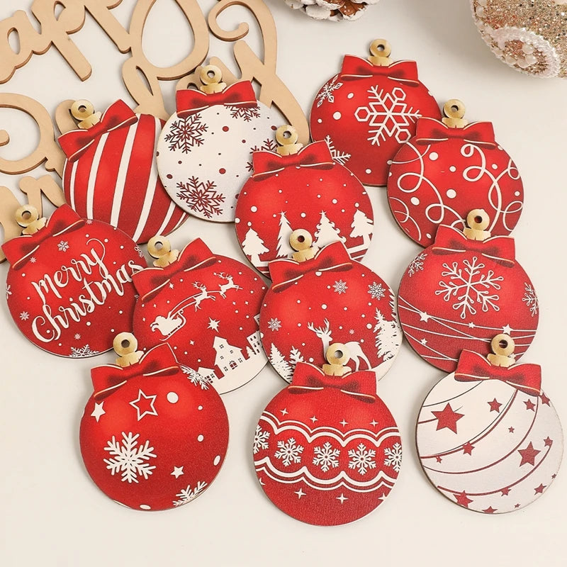 CozyFlame Red & White Wooden Christmas Tree Decorations – 5.5x7CM Hanging Ornaments for Home & New Year