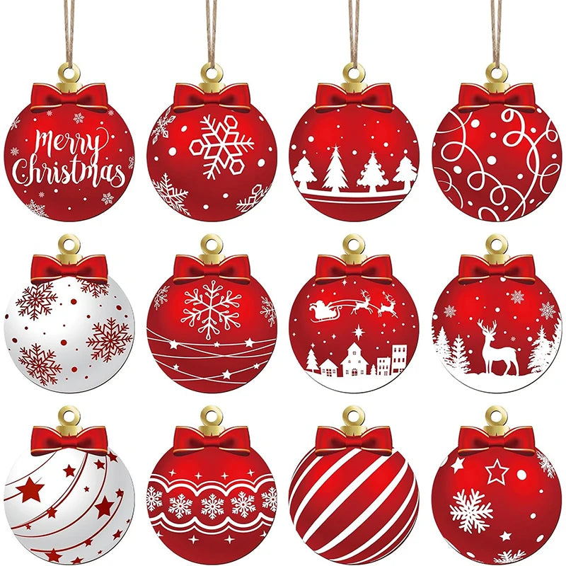 CozyFlame Red & White Wooden Christmas Tree Decorations – 5.5x7CM Hanging Ornaments for Home & New Year