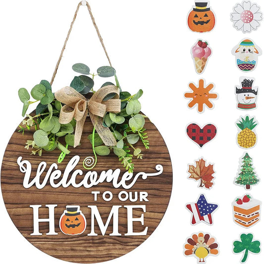 CozyFlame Rustic Welcome Door Sign – Christmas & Halloween Décor