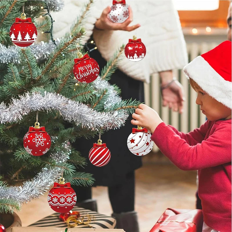 CozyFlame Red & White Wooden Christmas Tree Decorations – 5.5x7CM Hanging Ornaments for Home & New Year