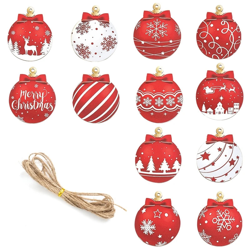 CozyFlame Red & White Wooden Christmas Tree Decorations – 5.5x7CM Hanging Ornaments for Home & New Year
