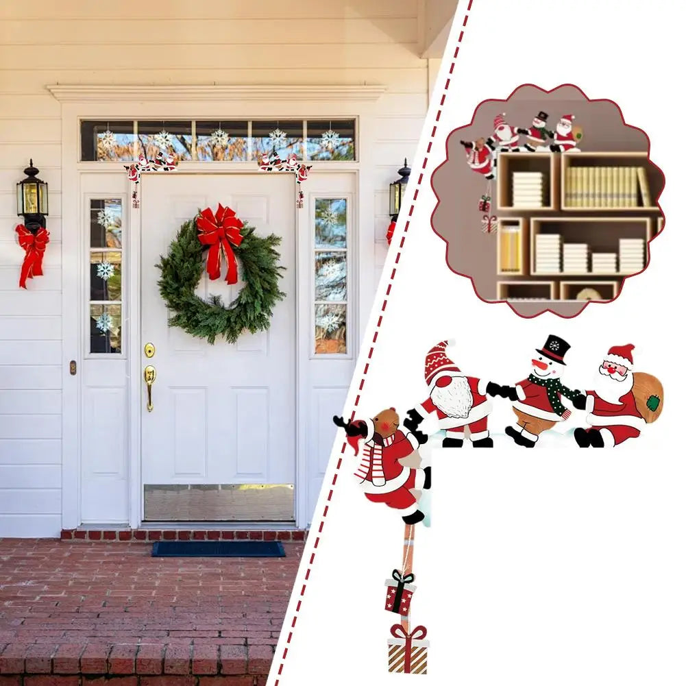 CozyFlame Wooden Santa Christmas Door Corner Decor – Snowman & Reindeer Frame Sign for Home & Party