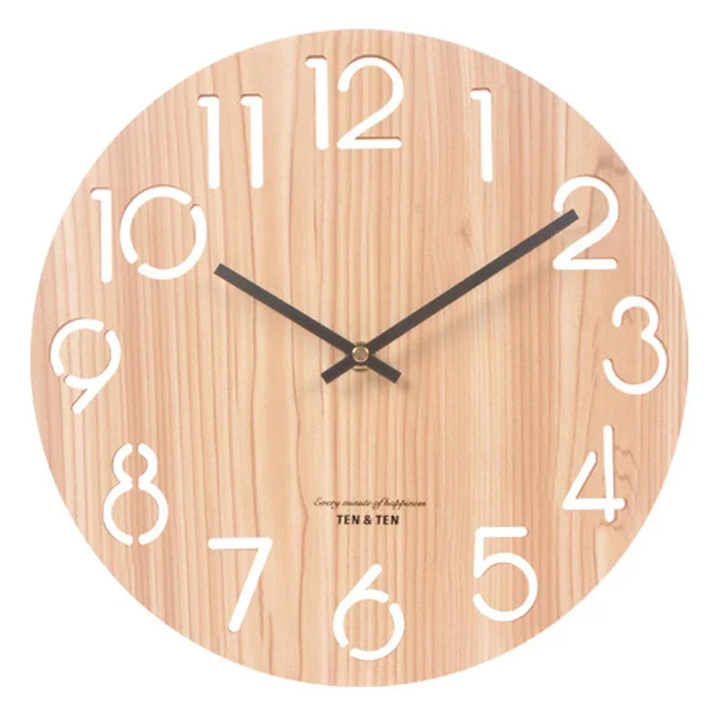 CozyFlame Wooden 3D Wall Clock – Modern Nordic Design Decorative Clock for Living Room & Kitchen (12 Inch