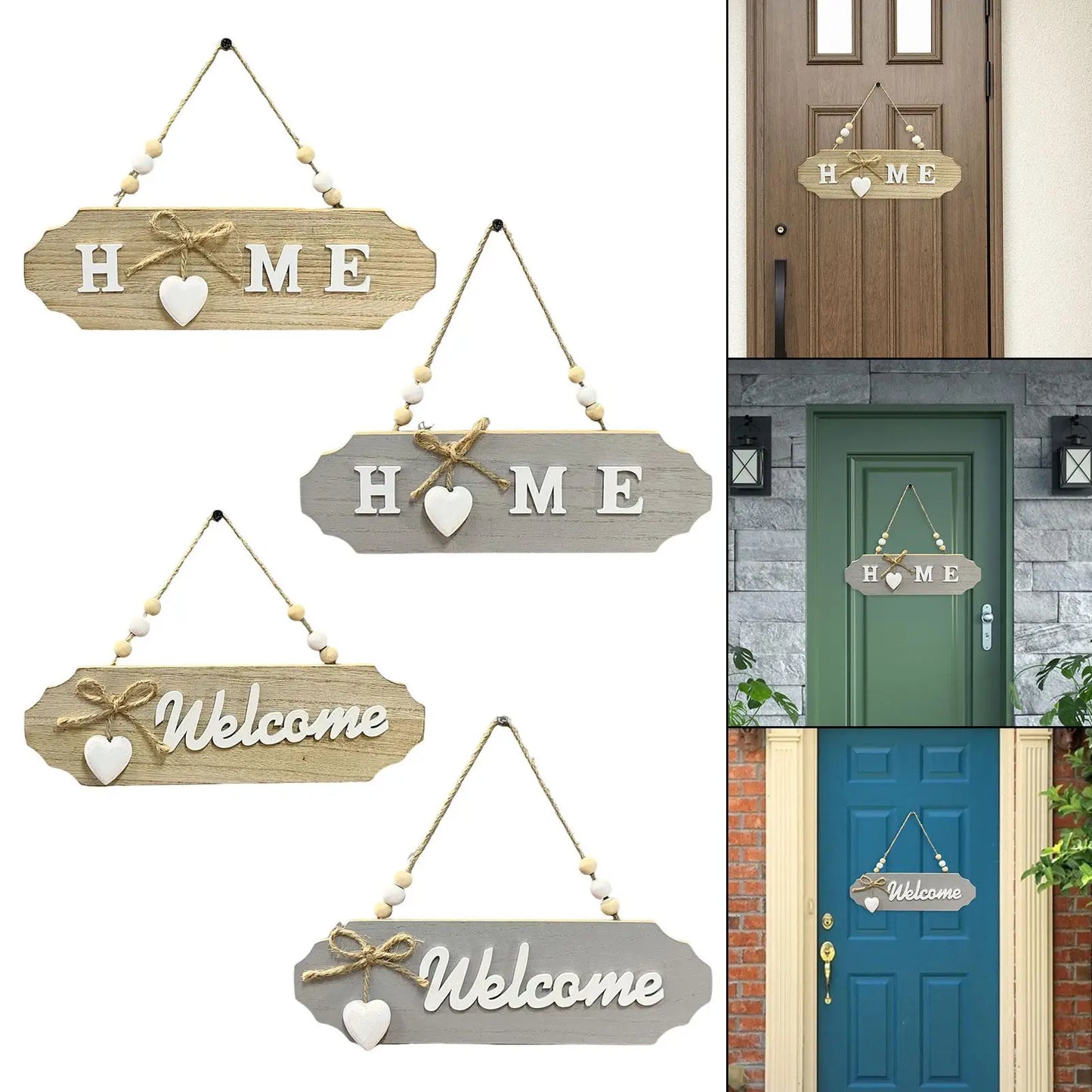 CozyFlame Wooden Hanging Door Sign – Rustic Farmhouse Wall Plaque with Bowknot for Porch & Home Decor
