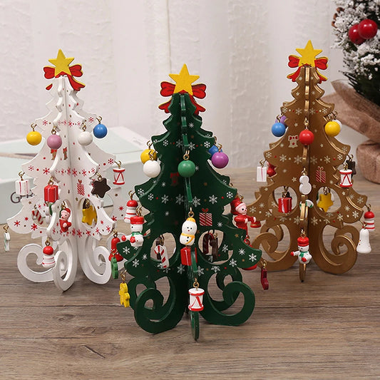 CozyFlame Handcrafted Wooden Christmas Tree Decoration – 3D Tabletop Ornament with Hanging Accessories