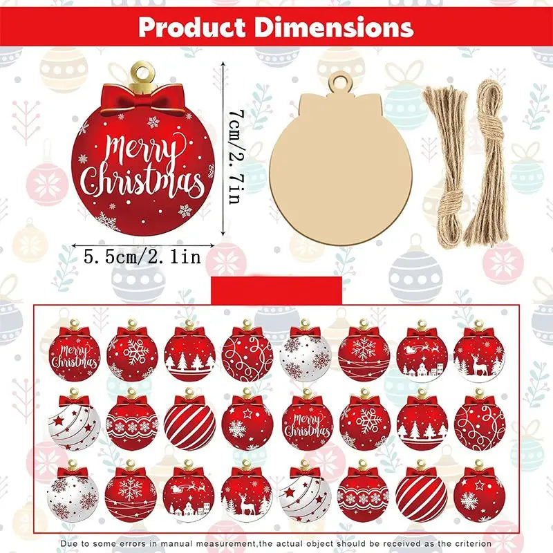 CozyFlame Red & White Wooden Christmas Tree Decorations – 5.5x7CM Hanging Ornaments for Home & New Year