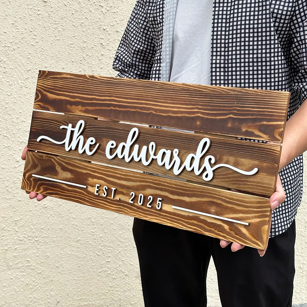 CozyFlame Personalized Wooden Family Name Sign – Custom Last Name & Est. Date Rustic Home Decor