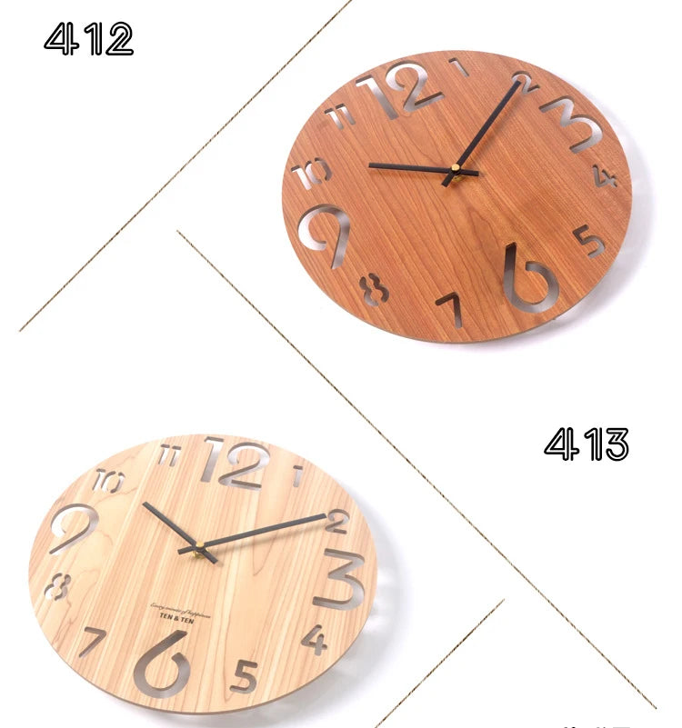 CozyFlame Wooden 3D Wall Clock – Modern Nordic Design Decorative Clock for Living Room & Kitchen (12 Inch