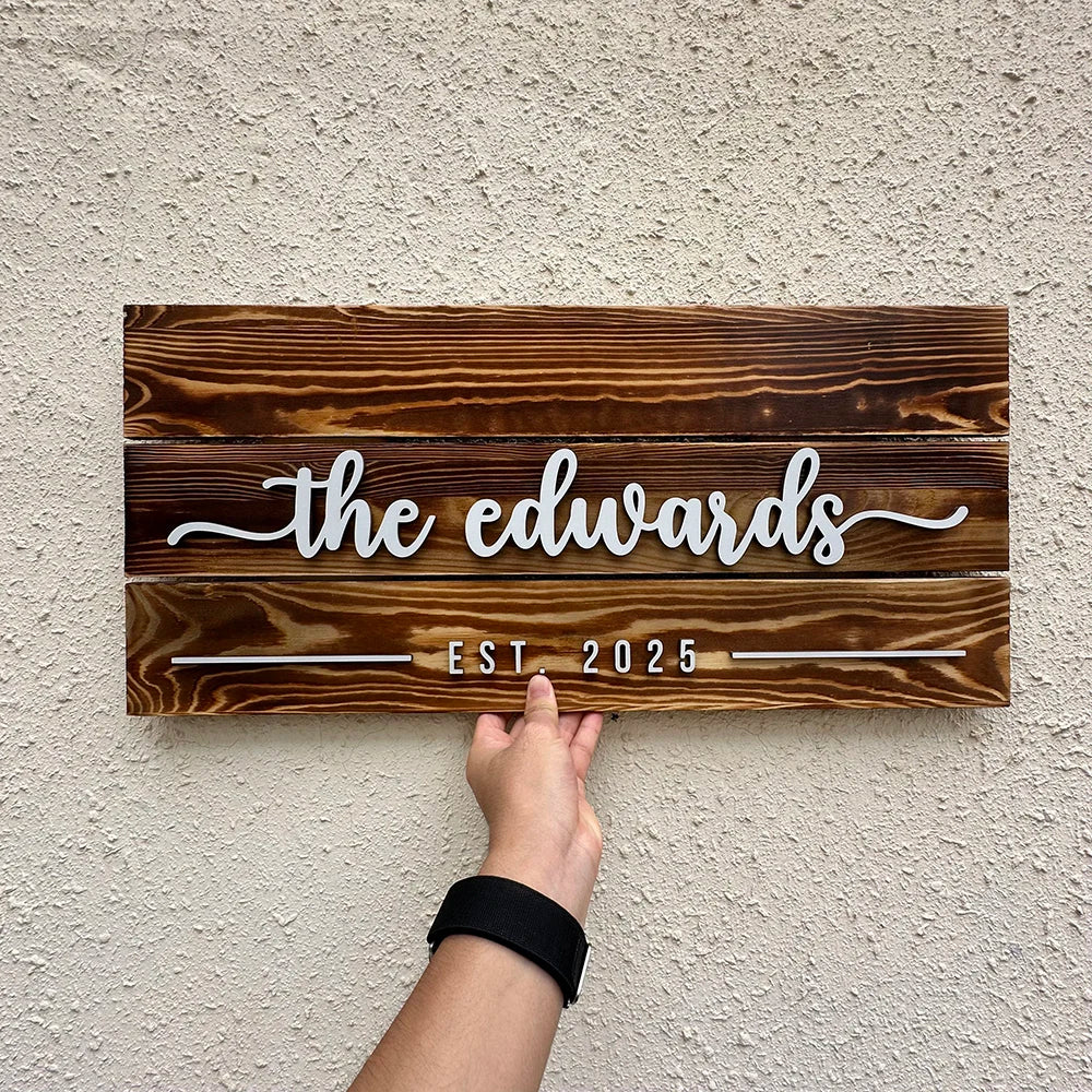 CozyFlame Personalized Wooden Family Name Sign – Custom Last Name & Est. Date Rustic Home Decor