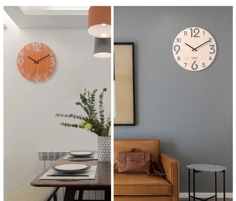 CozyFlame Wooden 3D Wall Clock – Modern Nordic Design Decorative Clock for Living Room & Kitchen (12 Inch