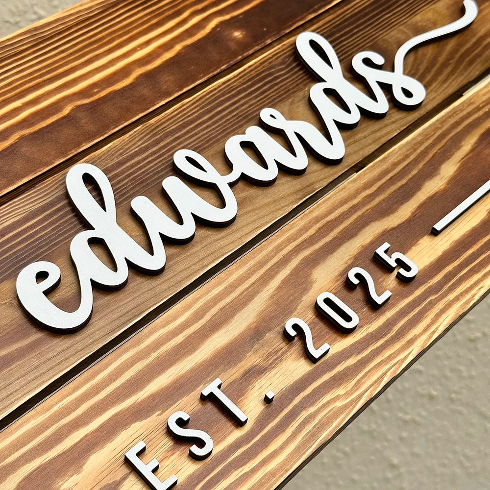 CozyFlame Personalized Wooden Family Name Sign – Custom Last Name & Est. Date Rustic Home Decor