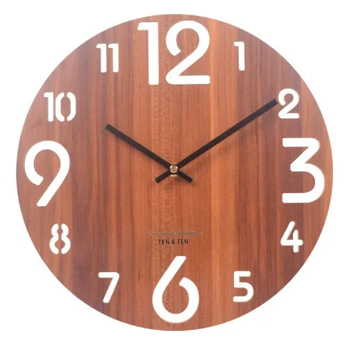 CozyFlame Wooden 3D Wall Clock – Modern Nordic Design Decorative Clock for Living Room & Kitchen (12 Inch
