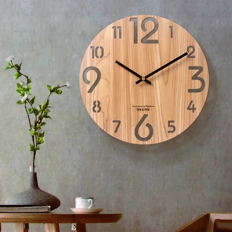 CozyFlame Wooden 3D Wall Clock – Modern Nordic Design Decorative Clock for Living Room & Kitchen (12 Inch