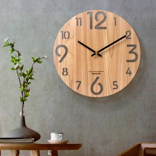 CozyFlame Wooden 3D Wall Clock – Modern Nordic Design Decorative Clock for Living Room & Kitchen (12 Inch